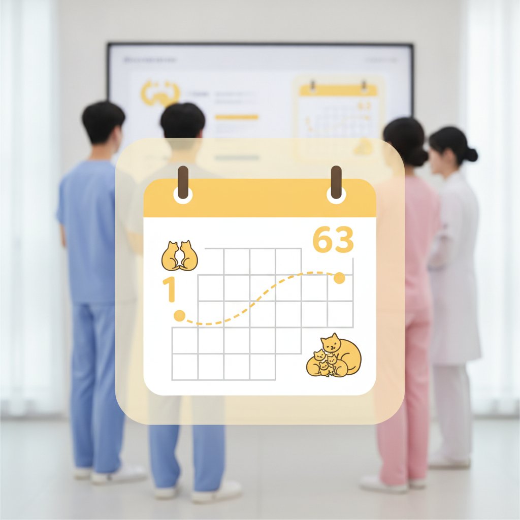 교배일부터 약 63일 후 출산 예정일을 보여주는 달력 일러스트