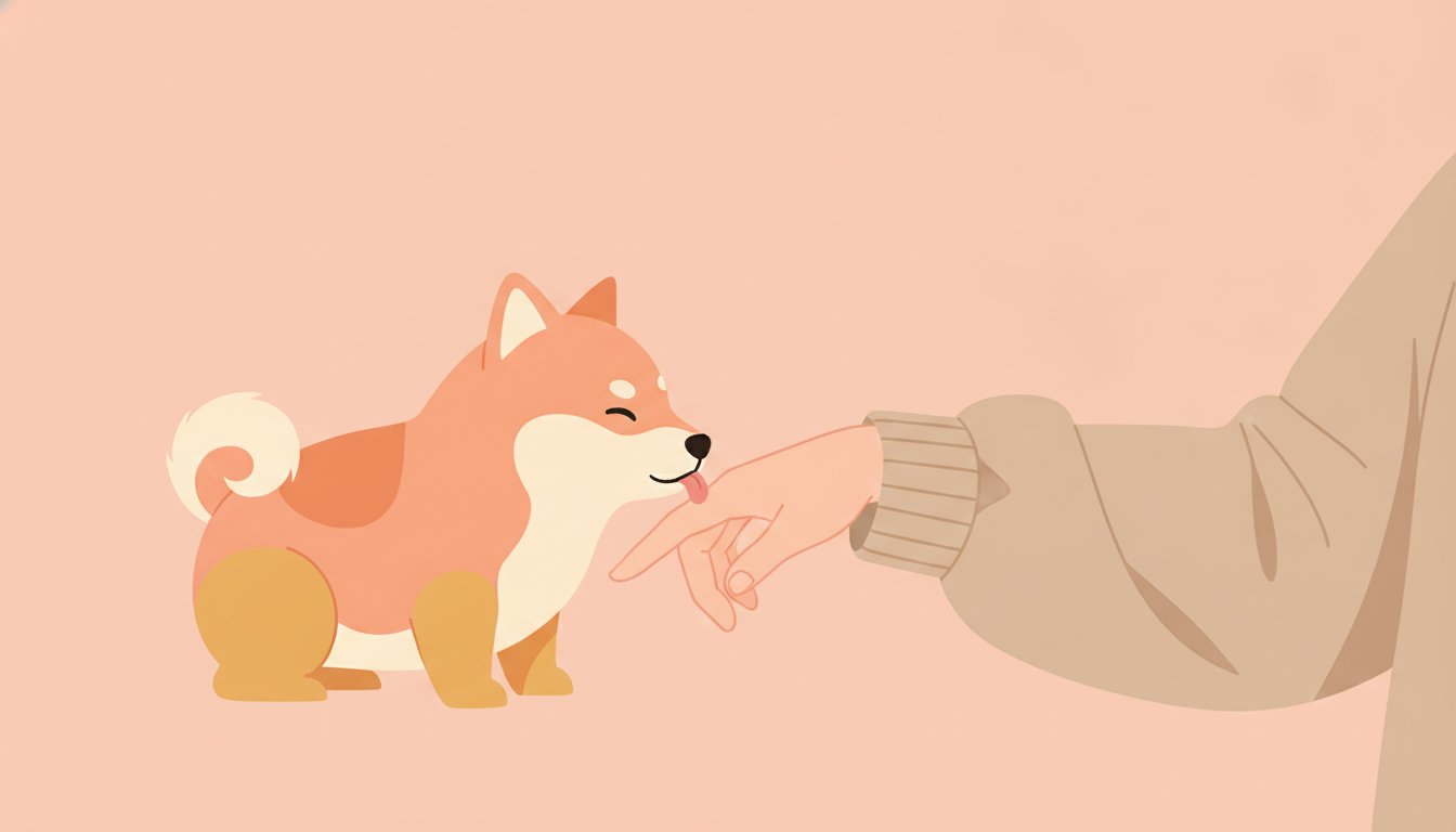 강아지가 사람 손을 핥는 모습 일러스트